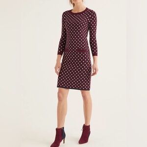 Boden Burgundy and Blue Polka Dot Dress